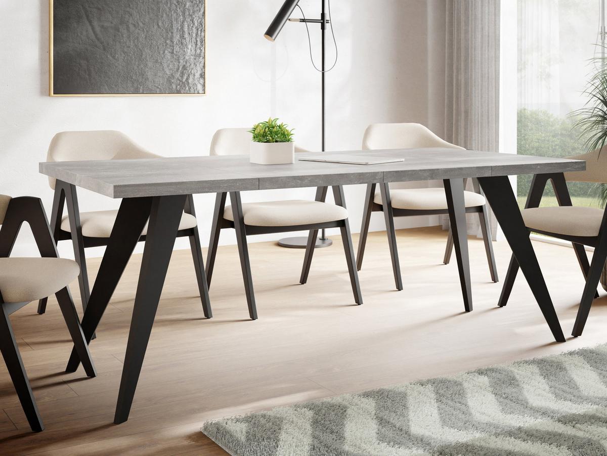 ESSTISCH Quadro quadratischer ausziehbarer, Grauer Beton 100-150/100/76 cm - Hellgrau/Schwarz, Holz/Holzwerkstoff (100/150/76cm) - WFL GROUP