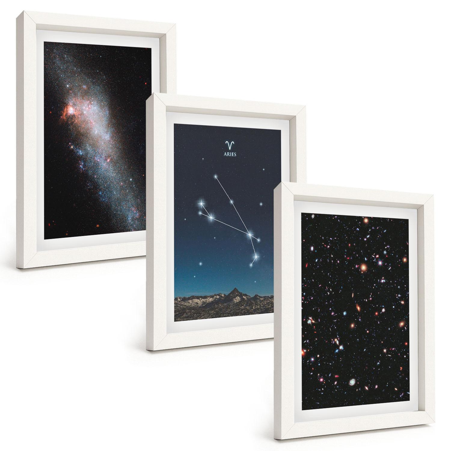 BILDER SET 3er Set - 20x30 cm Weißer Rahmen - Kosmische Landschaften von Galaxien - Weiß, Kunststoff (20/30cm) - TULUP