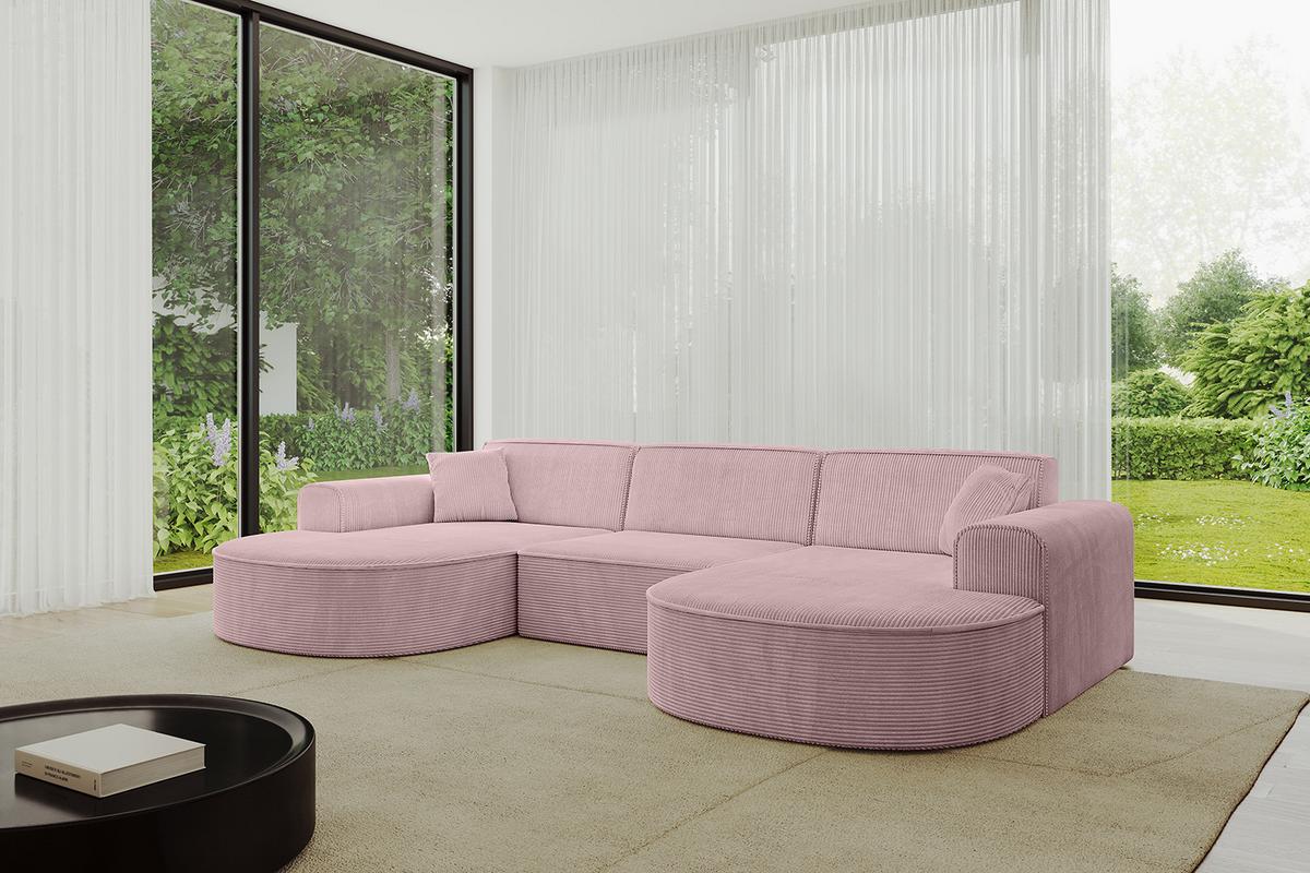 WOHNLANDSCHAFT MARI-U1 - 303x171x79 cm Rosa Cord - Schwarz/Rosa, Holzwerkstoff/Kunststoff (303/79/171cm) - ALTDECOR
