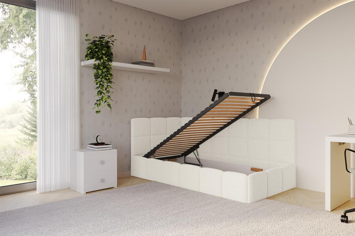 EINZELBETT Jugendbett mit Bettkasten Rechts, mit Matratze - LIVY 80x200 Beige - Hellbraun, Holzwerkstoff/Textil (80/200cm) - ALTDECOR
