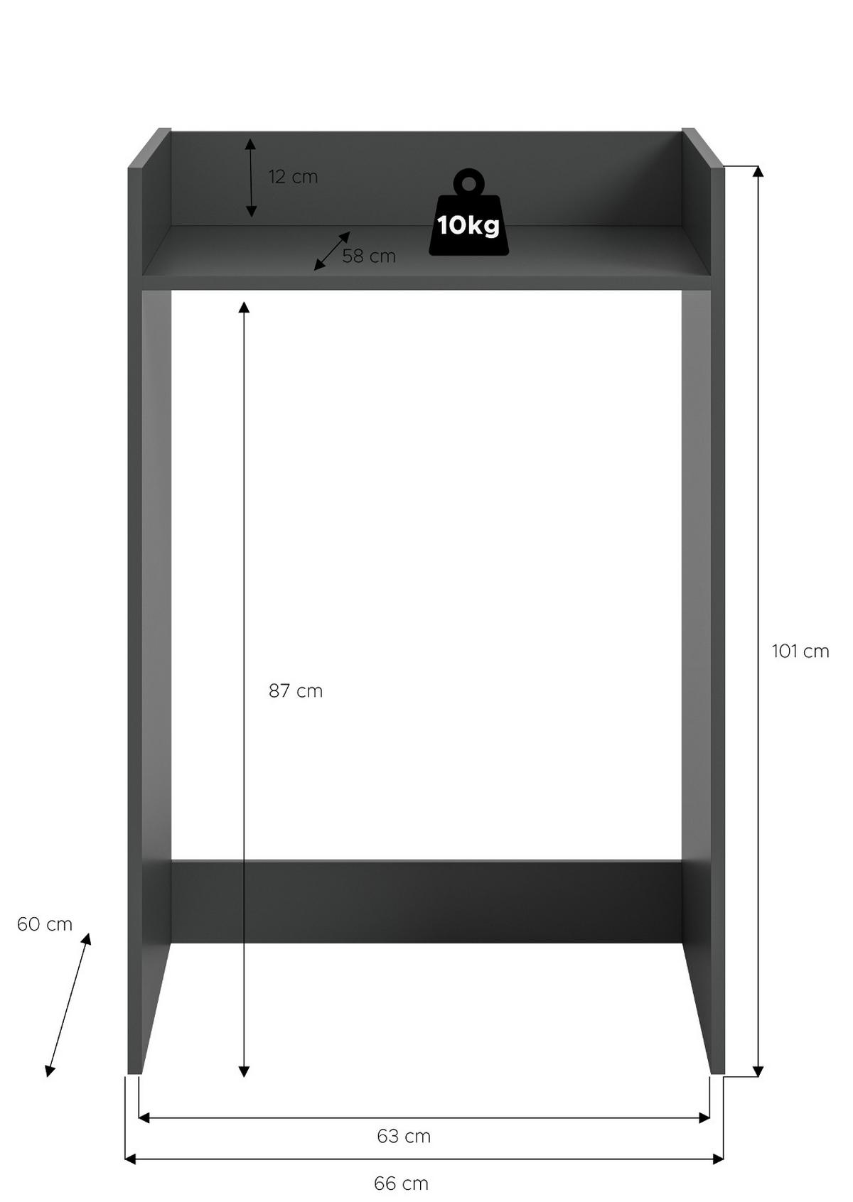 WASCHMASCHINENUMBAU grau, Überbauschrank für Waschmaschine und Trockner - Schwarz/Grau, Holzwerkstoff/Metall (66/101/60cm) - Inn.Furn