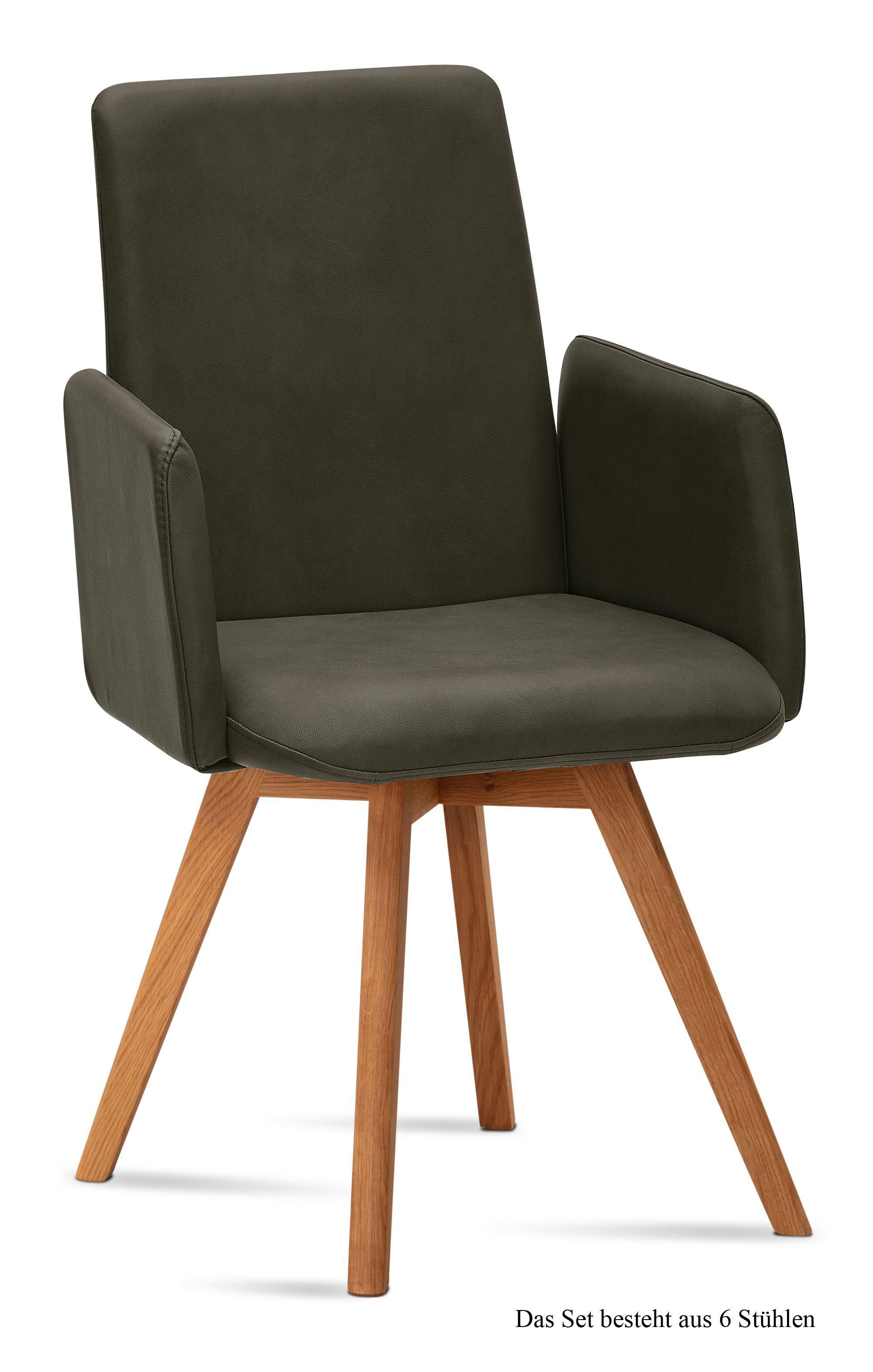 ARMLEHNSTUHL (6er-Set) Dilys 52x92x60 Eiche geölt/Khaki - Dunkelgrün/Eichefarben, Kunststoff (60/92/52cm) - 58aufmkessel