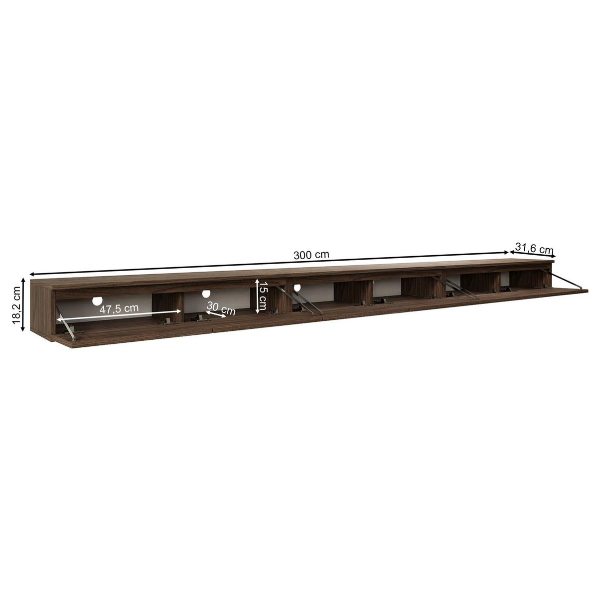TV-LOWBOARD Bemmi Slim 6-türig, Holzoptik Walnuss Wisconsin, 300 cm - Dunkelbraun, Holzwerkstoff (300/18.2/31.6cm) - Selsey