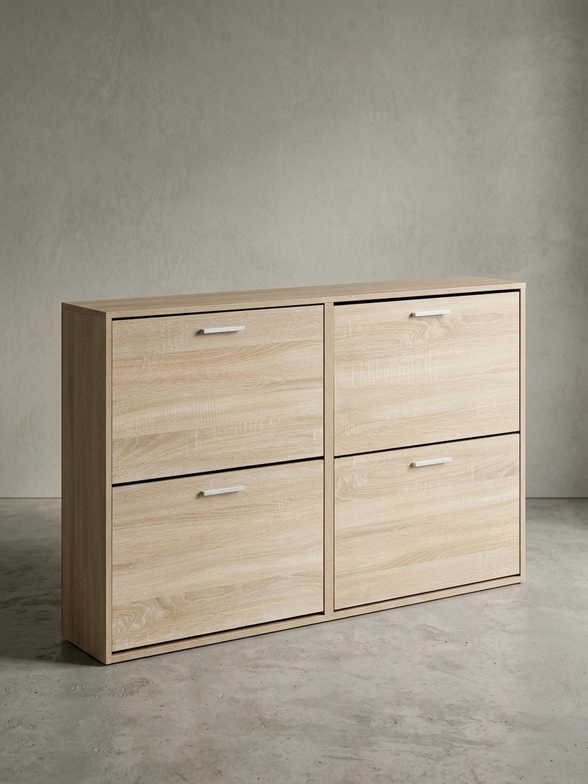 SCHUHSCHRANK Holz mit 4 Klappen und großer Ablage, Beige 120x24x81 cm - Beige, Holz/Metall (120/81/24cm) - KADIMA DESIGN