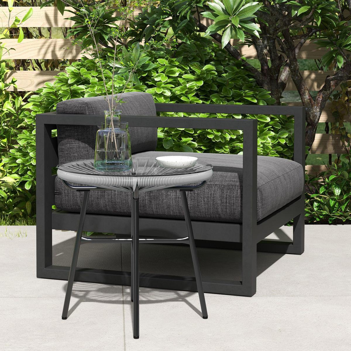 BALKONTISCH, Grau, Metall, PE Rattan - Grau, Kunststoff (50/50/50cm) - Outsunny