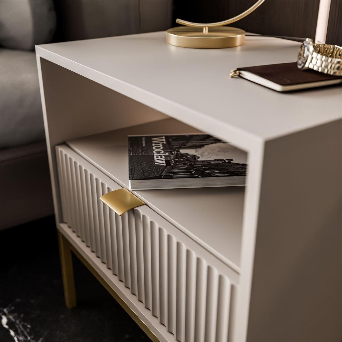 NACHTTISCH CORTADO GOLD S54 KASCHMIR - Beige, Holzwerkstoff (54/56/39cm) - Lookway