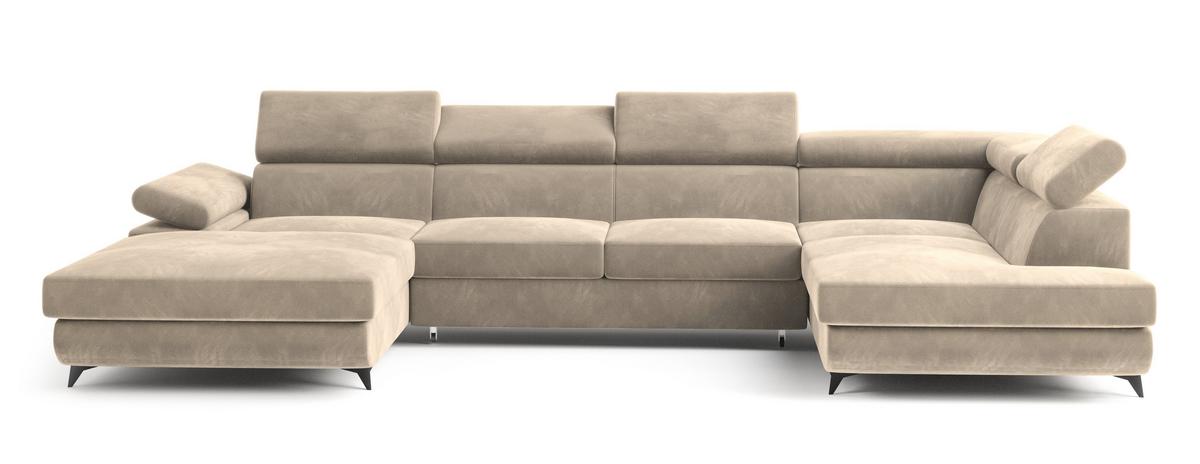 WOHNLANDSCHAFT RUBANO R-S Creme Velours-Stoff mit Schlaffunktion - Creme, Holz (339/89/190cm) - MASSENO