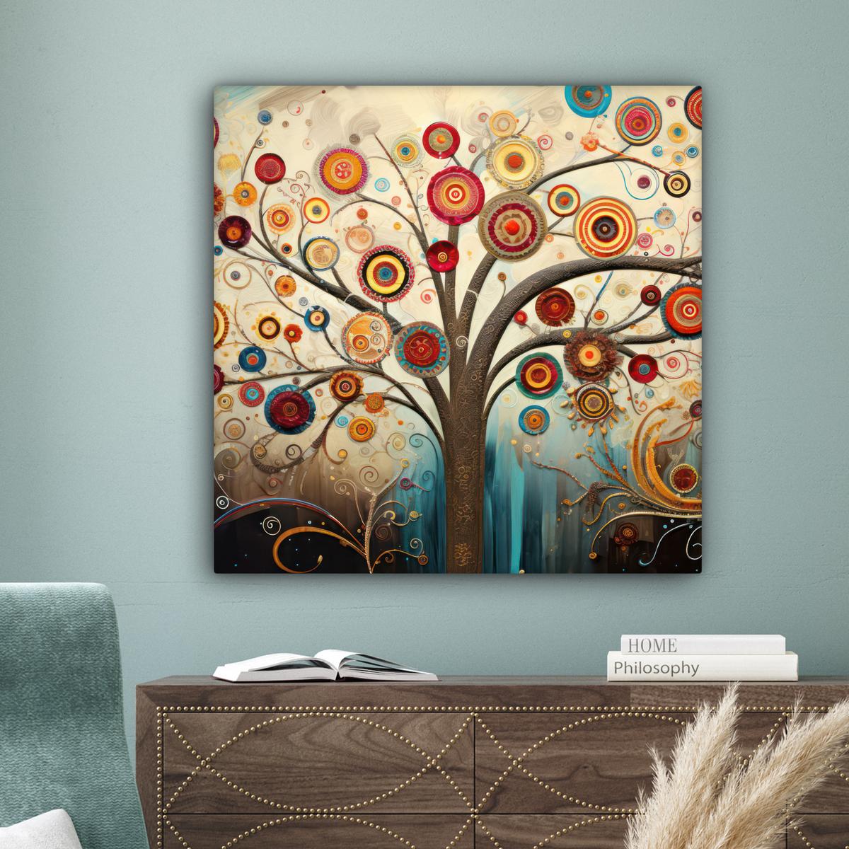 LEINWANDBILD Baum - Baum des Lebens - Farbe Deko Groß 90x90 cm - Braun, Textil (90/90cm) - MuchoWow