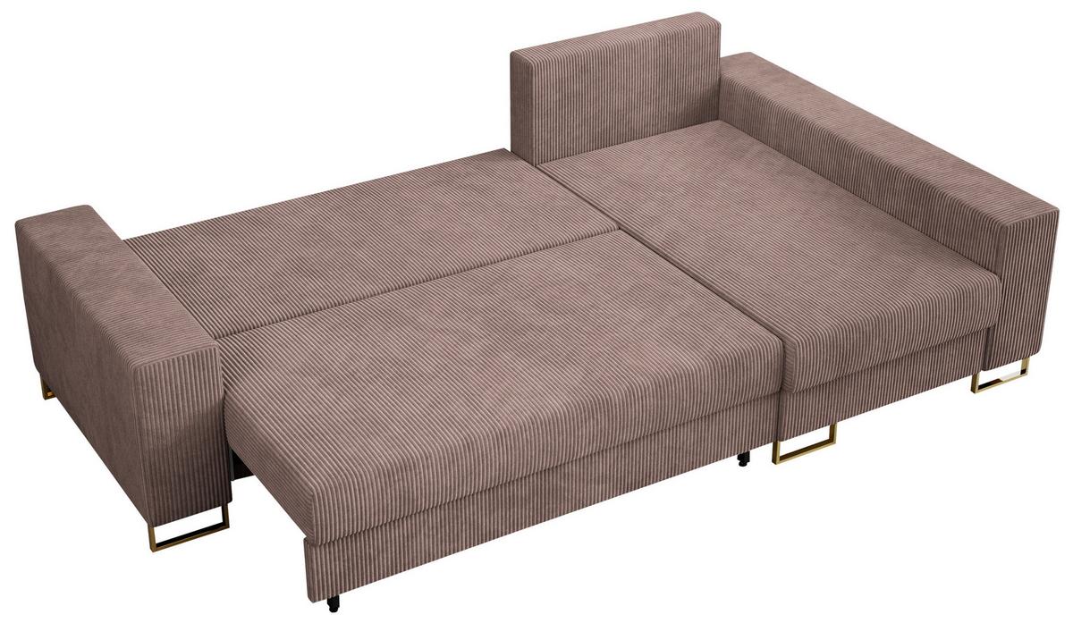 ECKSOFA Dorian Cord Rosa - Goldfarben/Rosa, Textil/Metall (242/138cm) - MKS