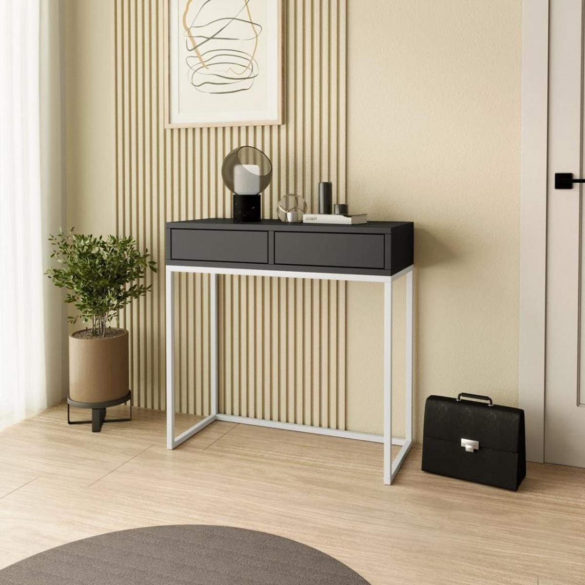 KONSOLENTISCH Lango 80/85/35 schwarz mit weißen Matellbeinen - Schwarz/Weiß, Holzwerkstoff/Metall (35/80/85cm) - Beautysofa