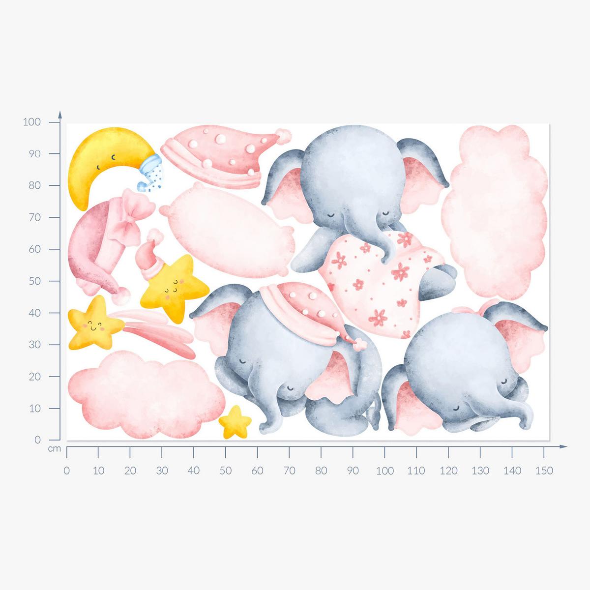 WANDAUFKLEBER 100x152cm - Pastellfarbene Elefantenwolken - Multicolor, Kunststoff (100/152/0.1cm) - Wallfluent