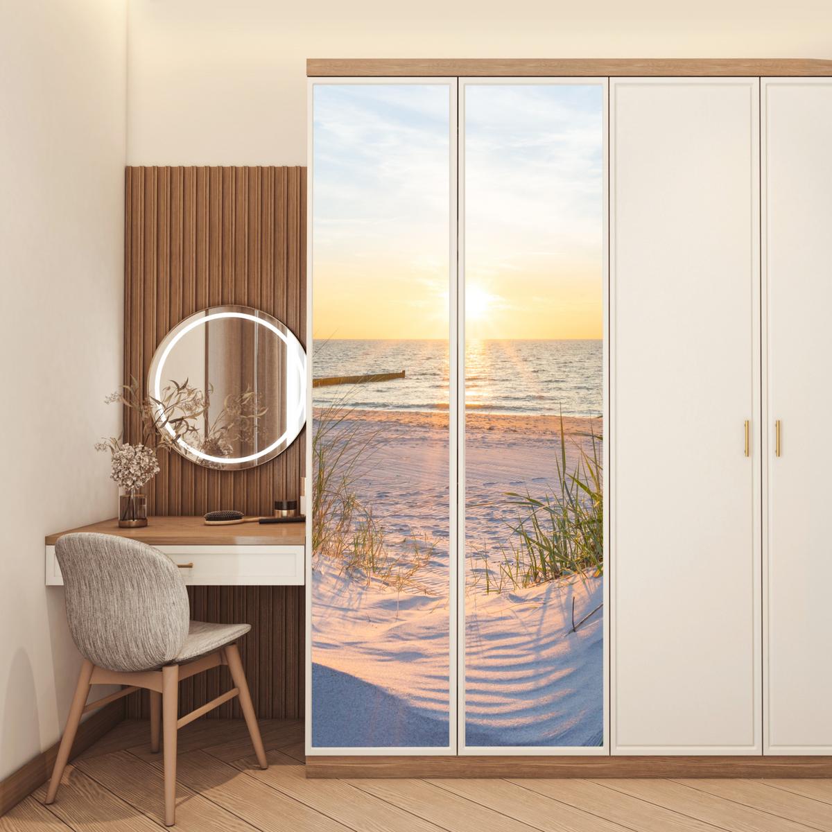 TÜRAUFKLEBER Strand - Sonne - Düne - Gras - Sand - Horizont 90x235 cm - Türtapete - Dunkelgelb, Kunststoff (90/0.1cm) - MuchoWow
