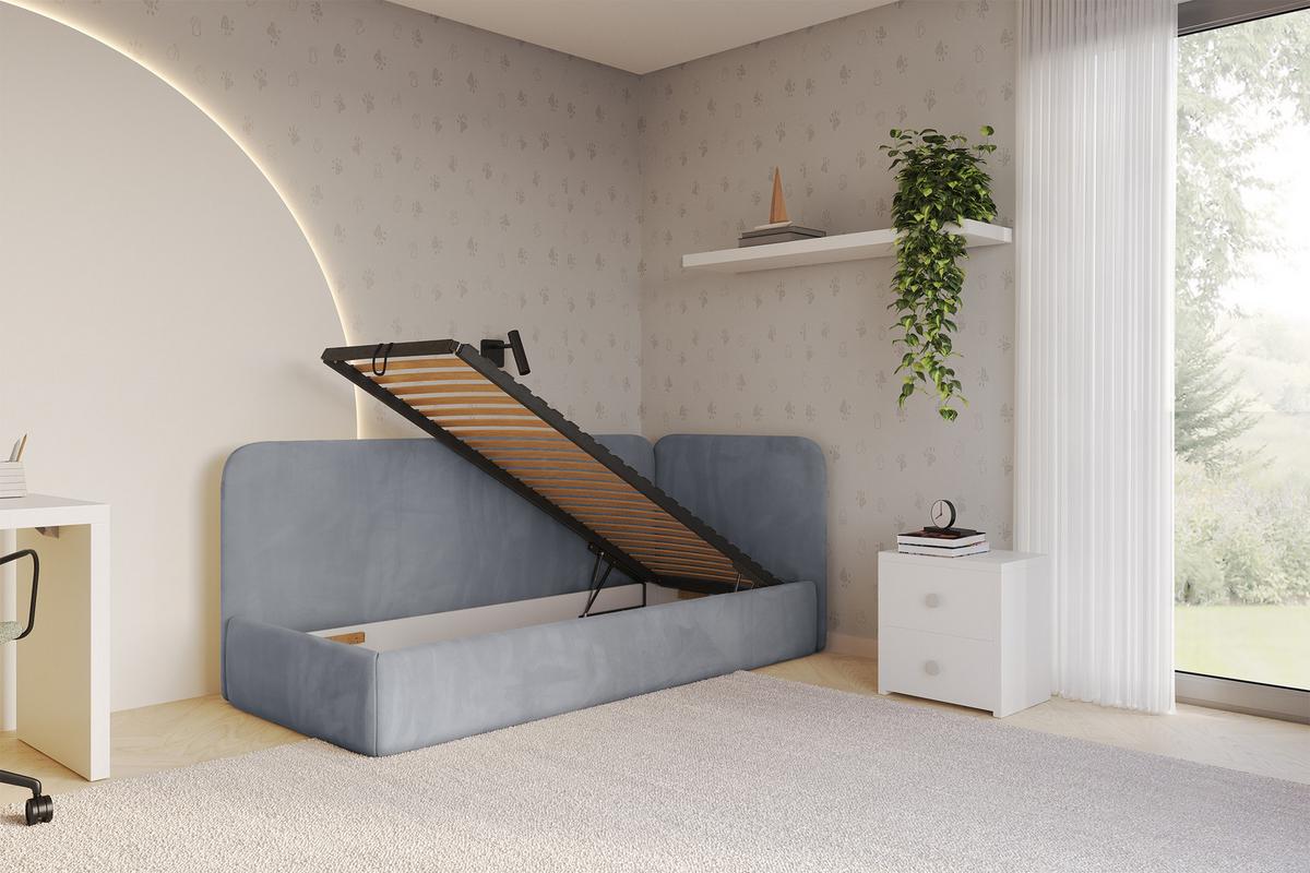 EINZELLBETT Jugendbett mit Bettkasten und Matratze H3/H4, Links - ELSY 80x200 Grau - Grau, Holzwerkstoff/Textil (80/200cm) - ALTDECOR