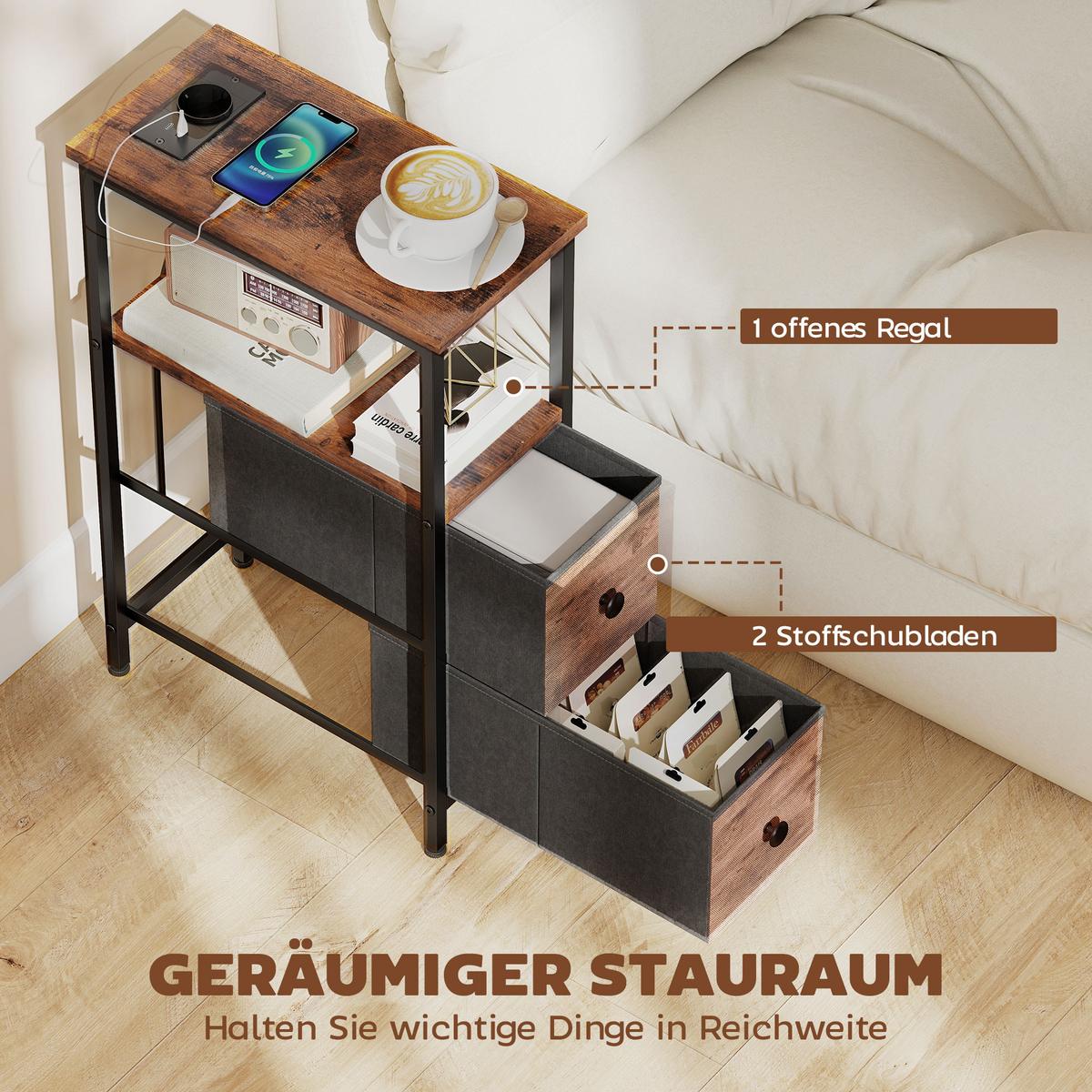 BEISTELLTISCH mit Schubladen Rustikalbraun 20/40/63 cm - Schwarz/Braun, Metall (40/20/63cm) - HOMCOM