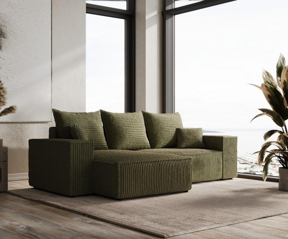 ECKSOFA SENSO mit Schlaffunktion Grün im Tilia Stoff - Schwarz/Grün, Holz/Holzwerkstoff (255/148cm) - AltaBeds