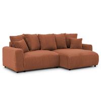 ECKSOFA Calma mit Schlaffunktion und Bettkasten im Bumpy-Design aus weichem Terrakotta Plüschcord - Ottomane rechts - Terracotta/Schwarz, Holz/Kunststoff (140/239cm) - S-Style