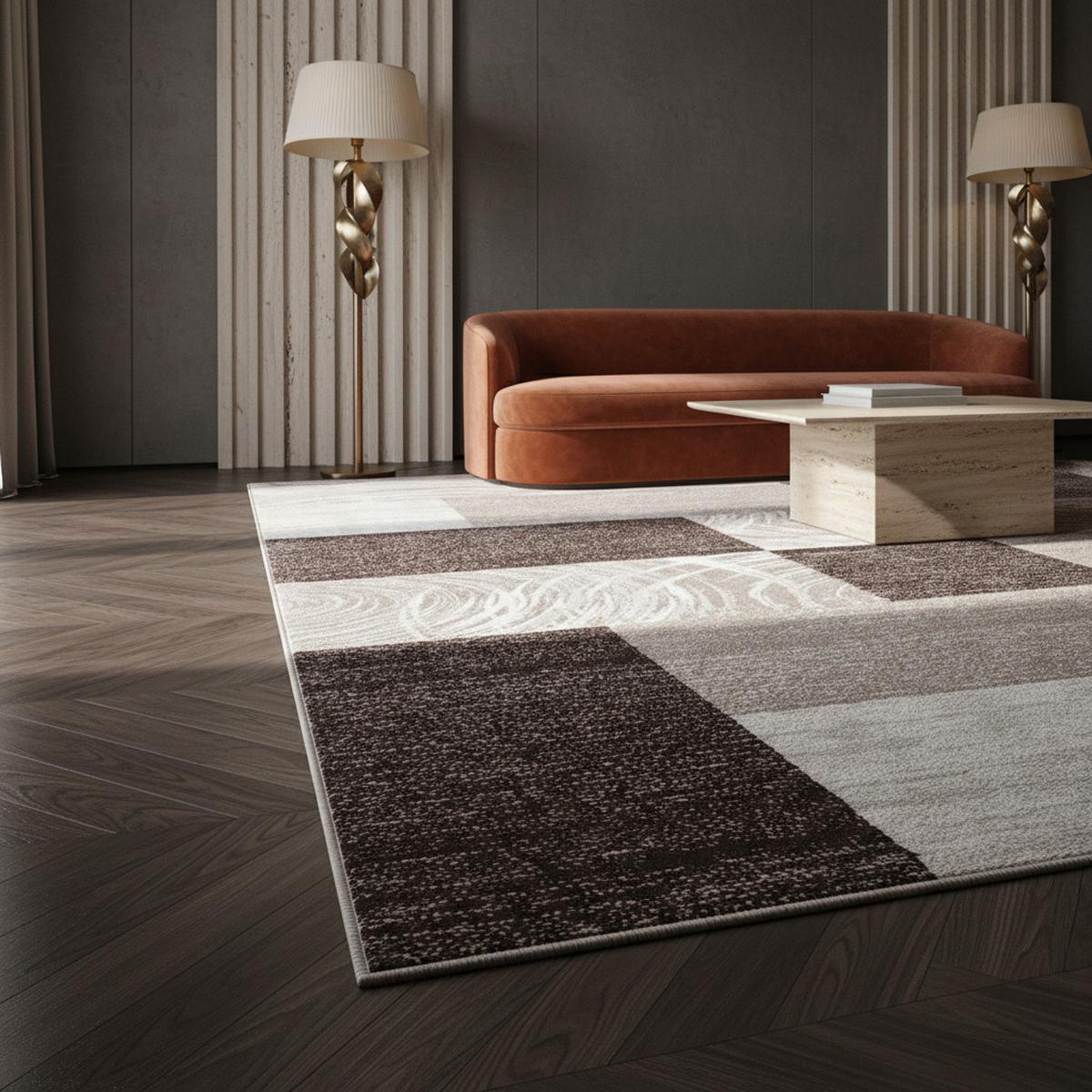 TEPPICH Kurzflor DRAU in Braun, abstrakt kariert, 140 x 200 cm - Braun, Textil (200/140cm) - KADIMA DESIGN
