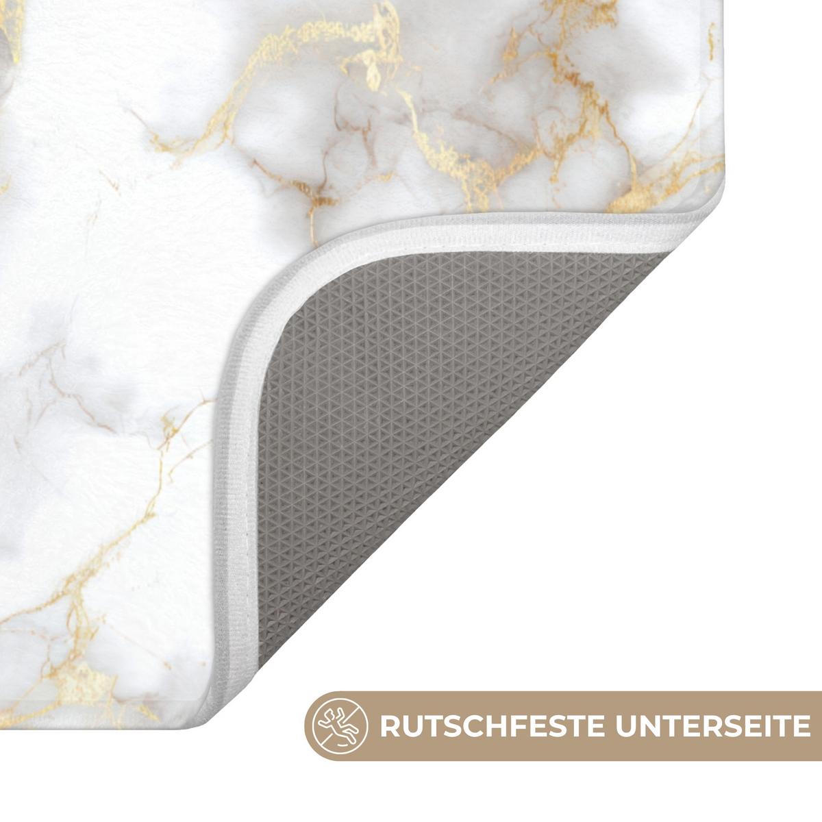 BADEMATTE Goldene Adern - Marmor - Weiß 60x120 cm - Weiß, Textil (60/120cm) - OnlyWow