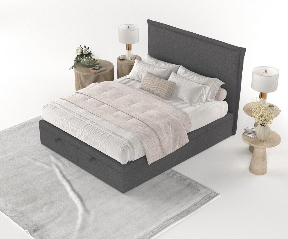 POLSTERBETT Eliot mit Stauraum 140/200 cm Anthrazit im Megan Stoff - Anthrazit/Schwarz, Holz/Holzwerkstoff (140/200cm) - AltaBeds