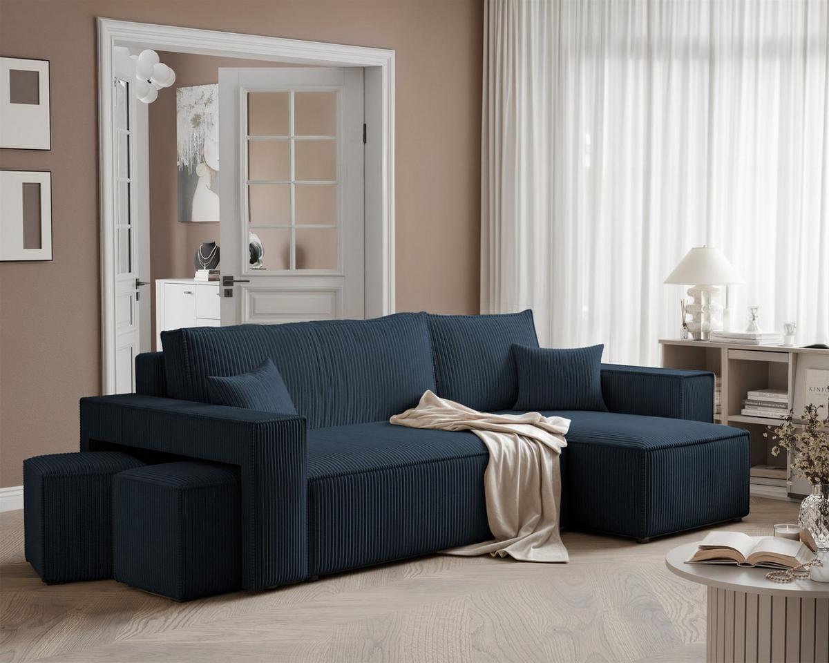 ECKSOFA Adara Inkl. Hocker - Blau, Holzwerkstoff/Textil (145/262cm) - Fun Möbel
