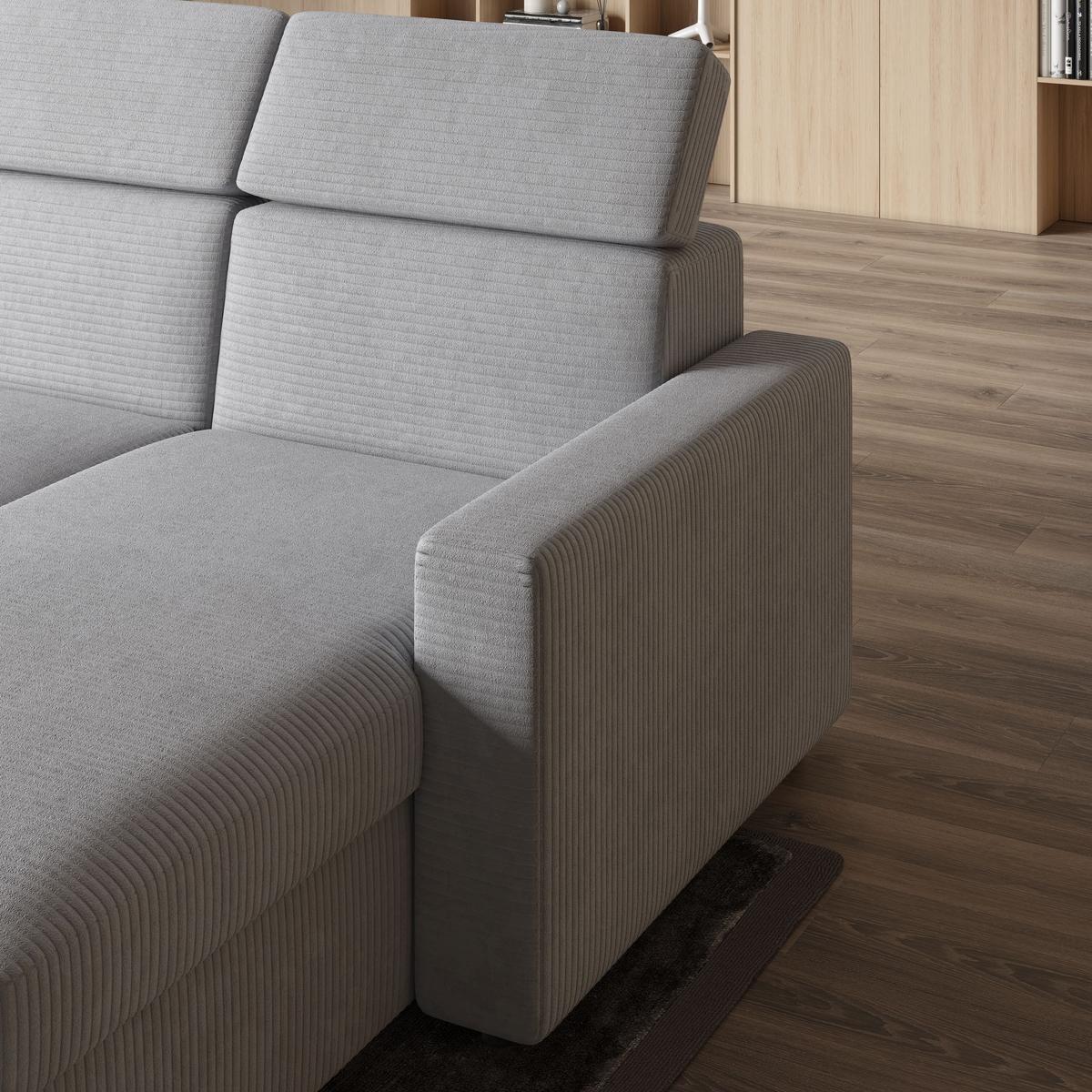 ECKSOFA PADWA Blau Kordstoff mit Schlaffunktion - Blau/Schwarz, Holz/Kunststoff (227/168cm) - MASSENO