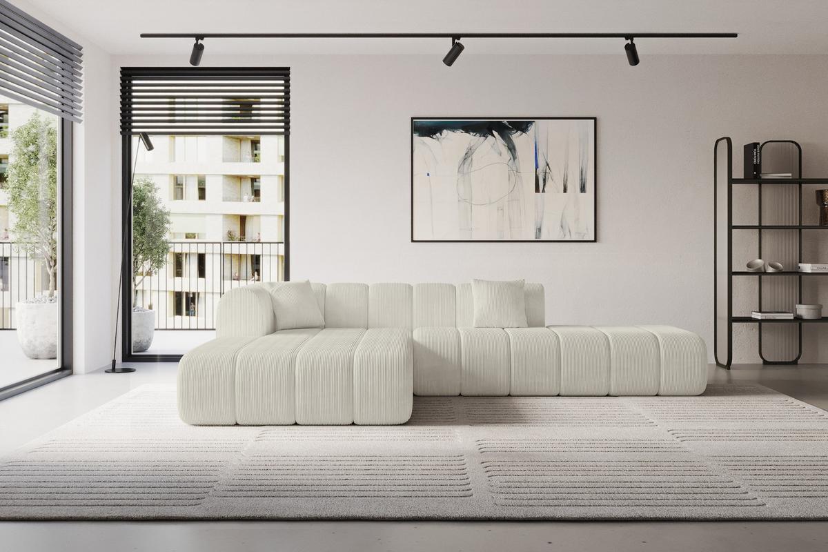 ECKSOFA Ottomane Links BILA-L 289x176x71 Creme Cord - Creme/Schwarz, Holzwerkstoff/Kunststoff (176/289cm) - ALTDECOR