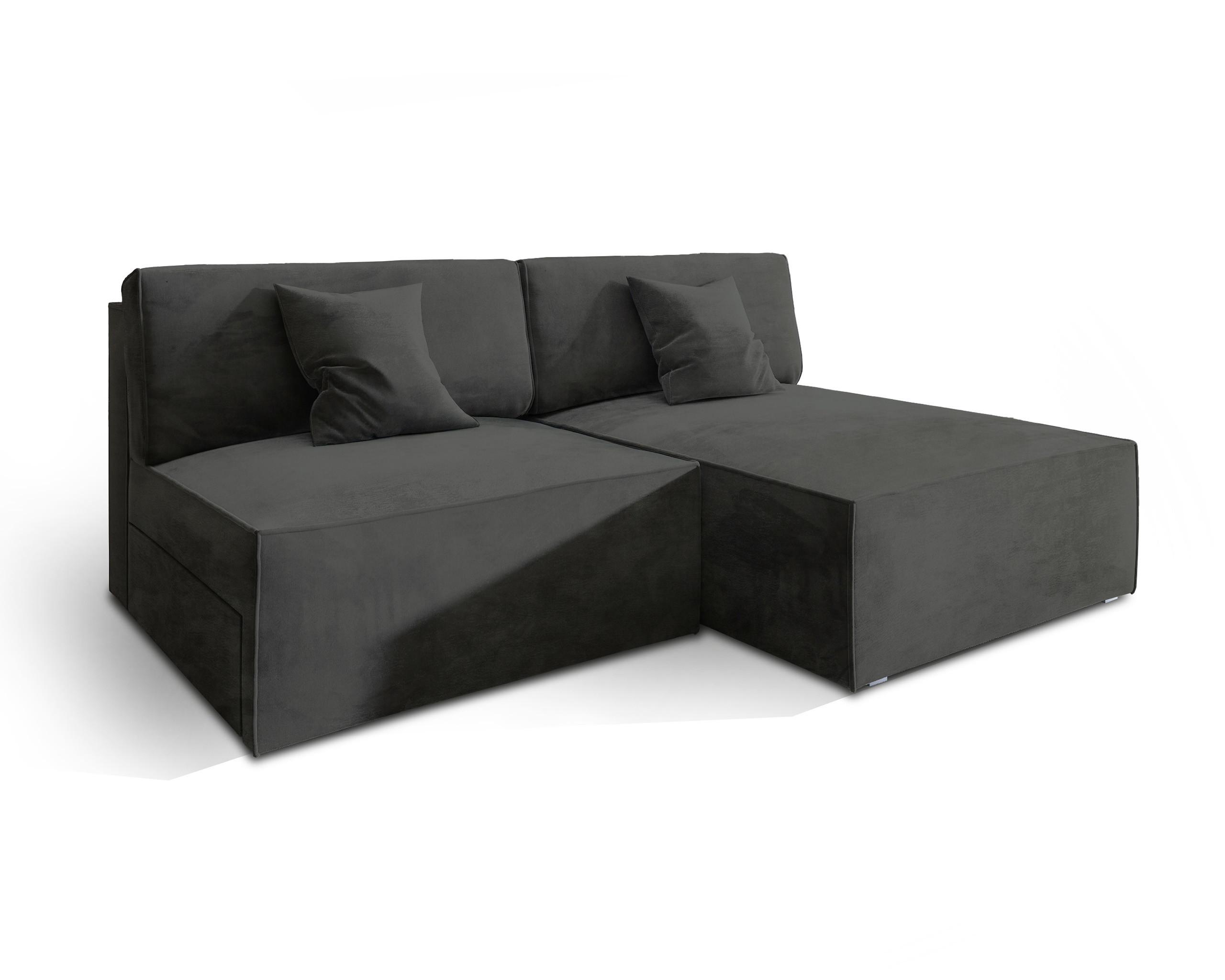 ECKSOFA FIORO M Schwarz Velours-Stoff mit Schlaffunktion - Schwarz/Grau, Holz/Kunststoff (204/148cm) - MASSENO