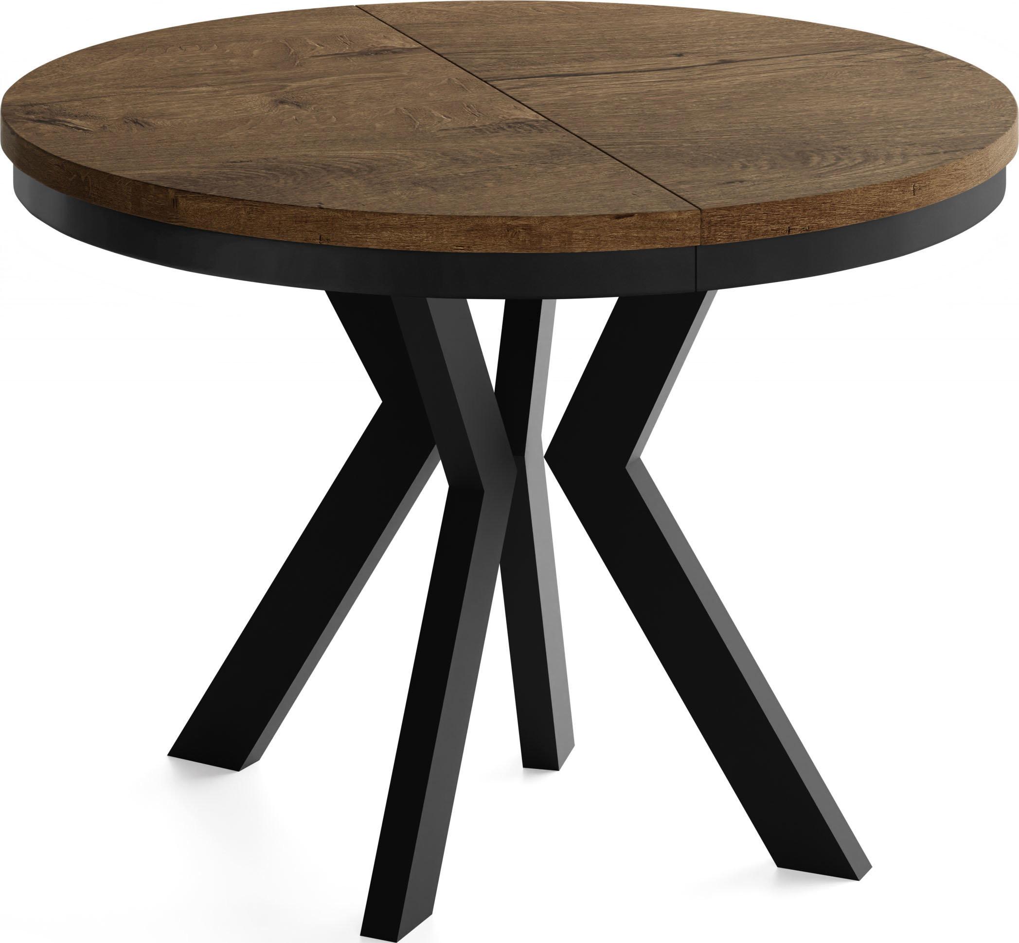 ESSTISCH Savio Neo rund ausziehbar verlängerbar XXL, Eiche Braun Rustikal 100-200/100/77 cm - Alteiche/Schwarz, Holz/Holzwerkstoff (100/200/77cm) - WFL GROUP