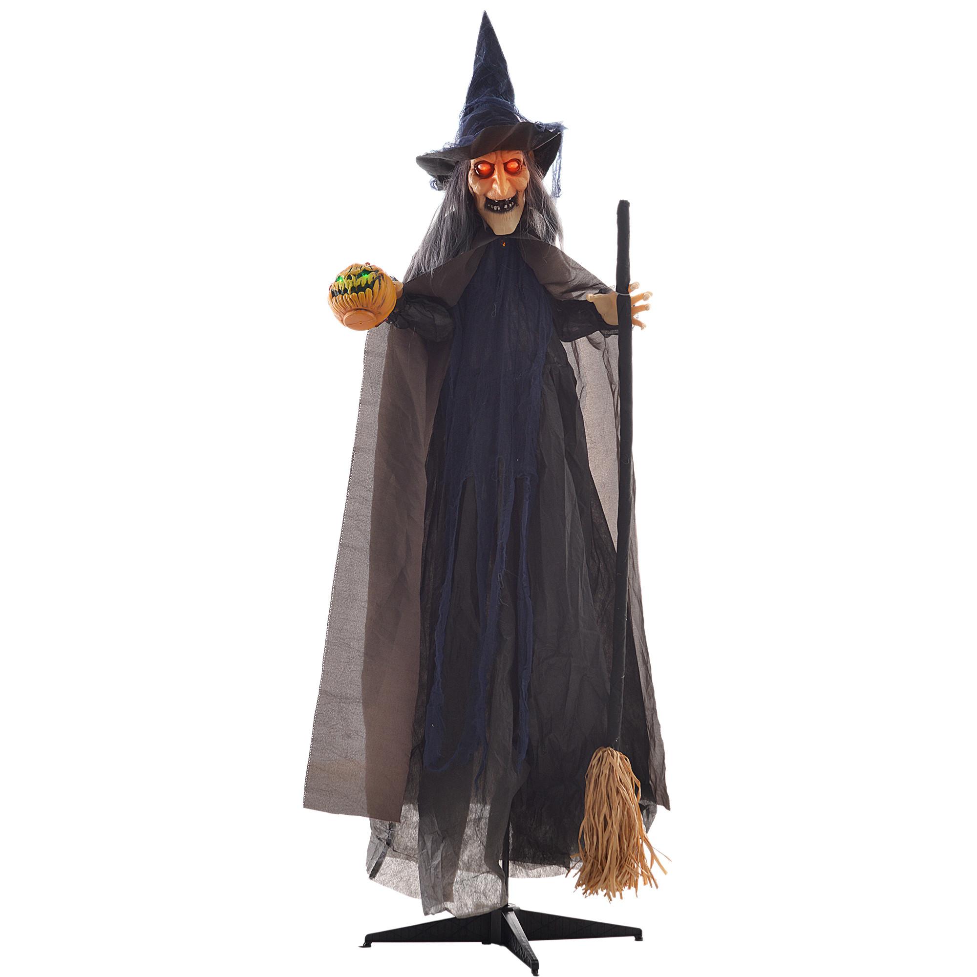 190CM Halloween Dekoration Halloween-Hexe mit LED-Lichter, Soundfunktion - Multicolor, Kunststoff (65/190/107cm) - HOMCOM