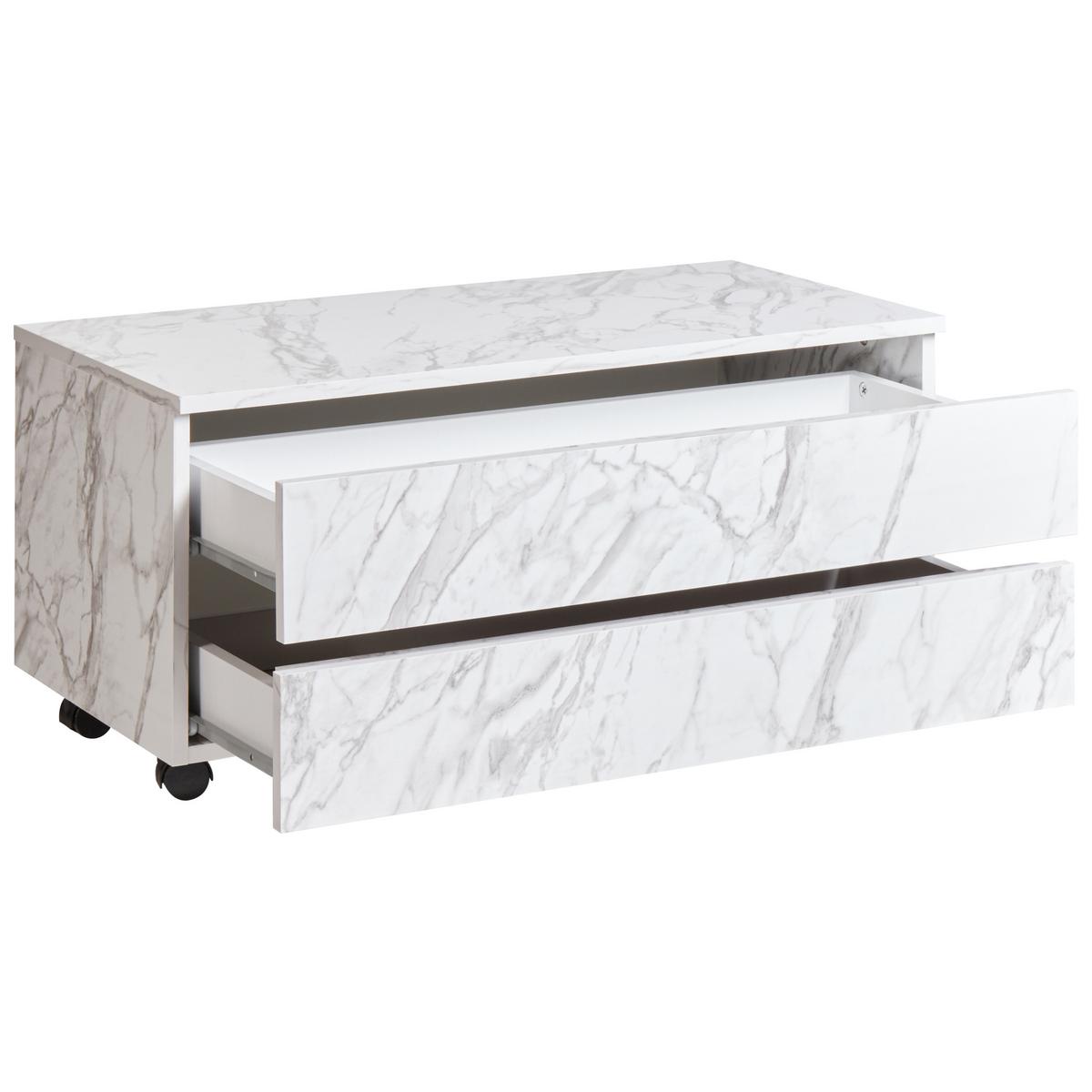 BADEZIMMERSCHRANK mit Rädern 80 cm Weißer Marmor Teresina - Weiß, Holzwerkstoff (80/38/39cm) - Beliani