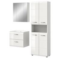 BADMÖBEL SET 3-teilig in weiß Hochglanz Badkombination 135 x 185 cm Cover - Weiß Hochglanz/Schwarz, Holzwerkstoff/Kunststoff (135/185/46cm) - Inn.Furn