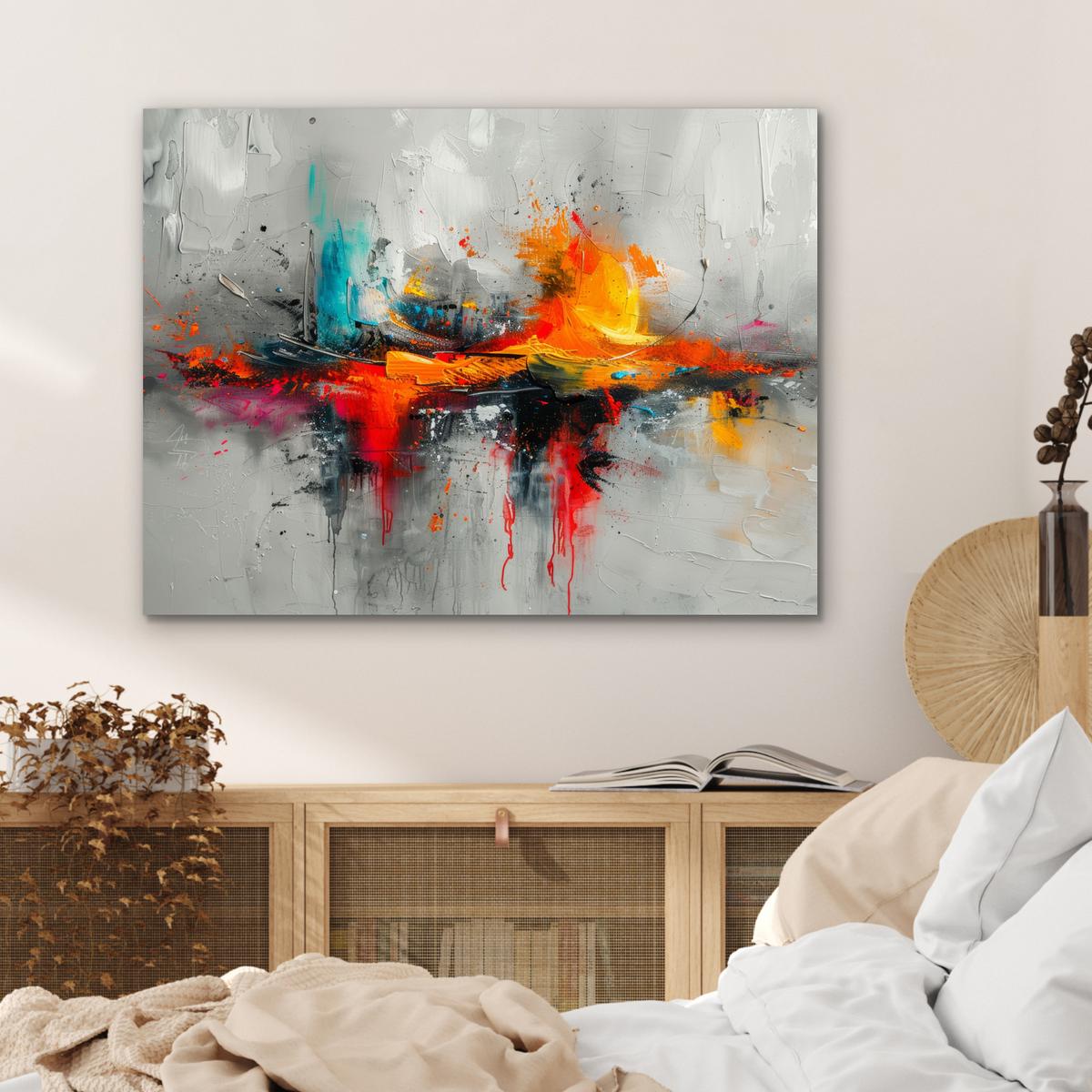 METALLBILD Moderne Kunst - Orange - Grau - Abstrakt 80x60 cm - Hellgrau, Metall (80/60cm) - MuchoWow