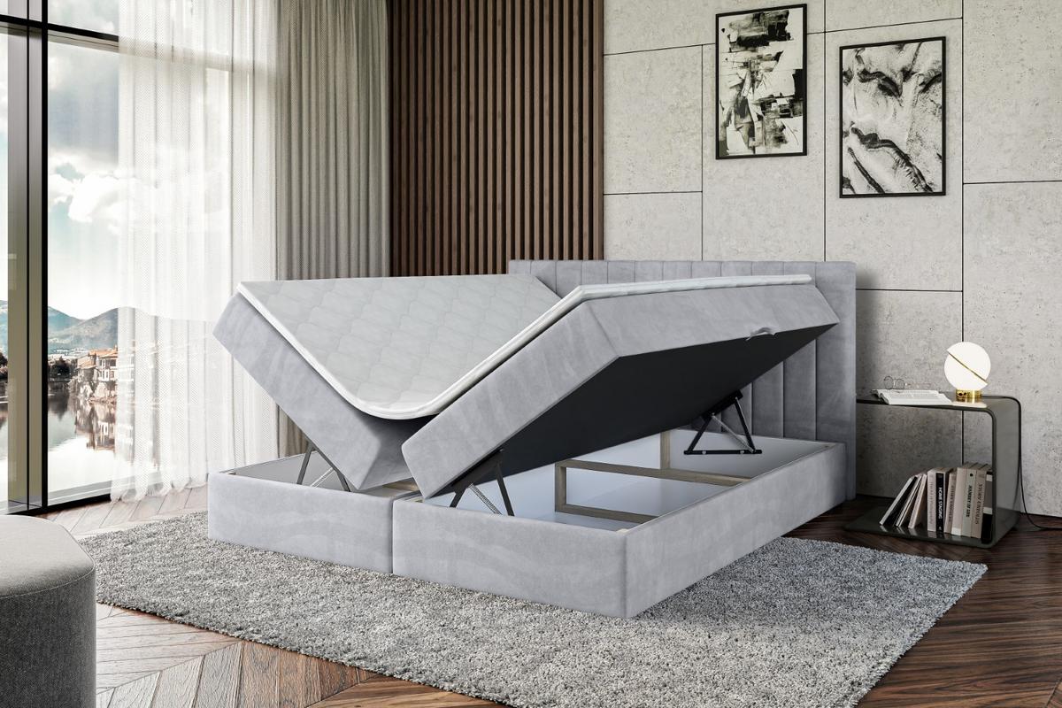 BOXBETT mit Matratze H4 und Lattenrost - EDITA - 180x200 cm - H4 - Hellgrau - Hellgrau, Holzwerkstoff (180/200cm) - ALTDECOR