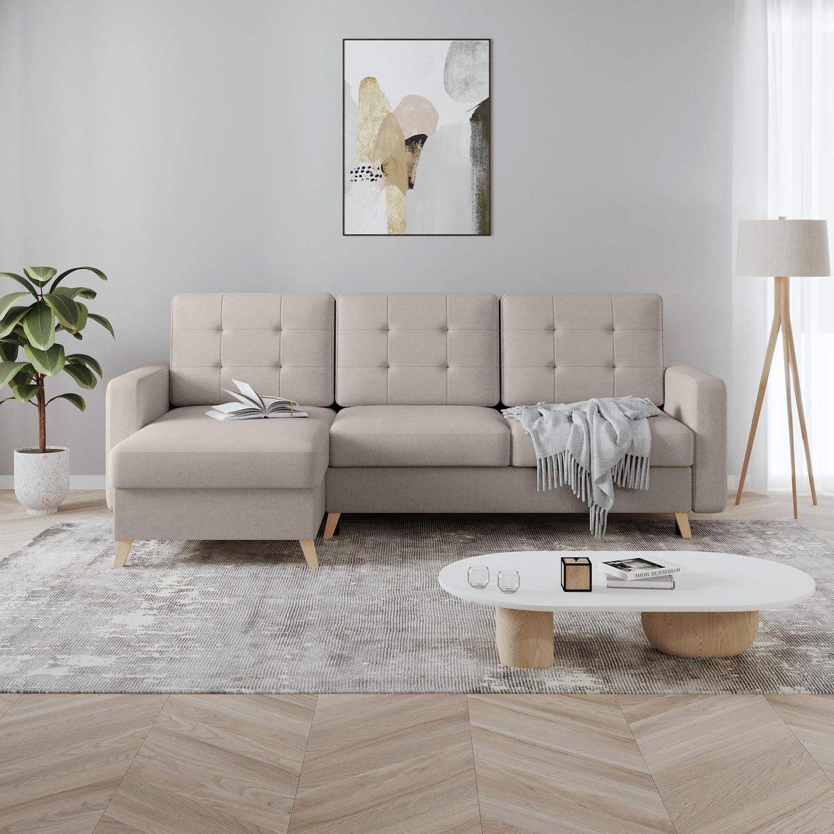 ECKSCHLAFSOFA Vinci mit universelle Ottomane, Cappuccino - Buchefarben/Cappuccino, Textil (236/151cm) - Beautysofa