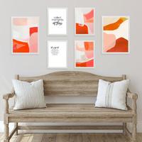POSTER Set Mit 6 Abstrakte Farben Orange Rot Weiß Formen A3 & A4 Weißer Rahmen - Weiß, Papier (29/3cm) - Nacnic