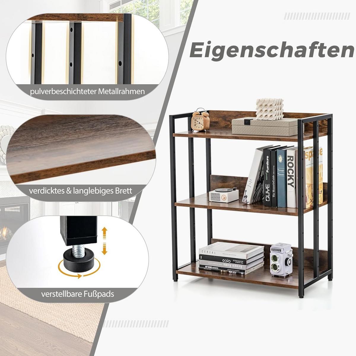 BUCHERREGAL Vintage Eiche Dekor - Alteiche, Holz (70/81/35cm) - COSTWAY