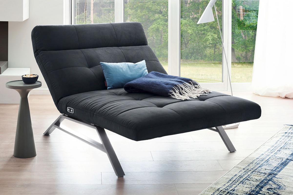 LIEGE MIT MOTORISCHER RELAXFUNKTION AMERIVA Schwarz Velvet Relaxfunktion - Silberfarben/Schwarz, Textil (120/110/158cm) - KAWOLA