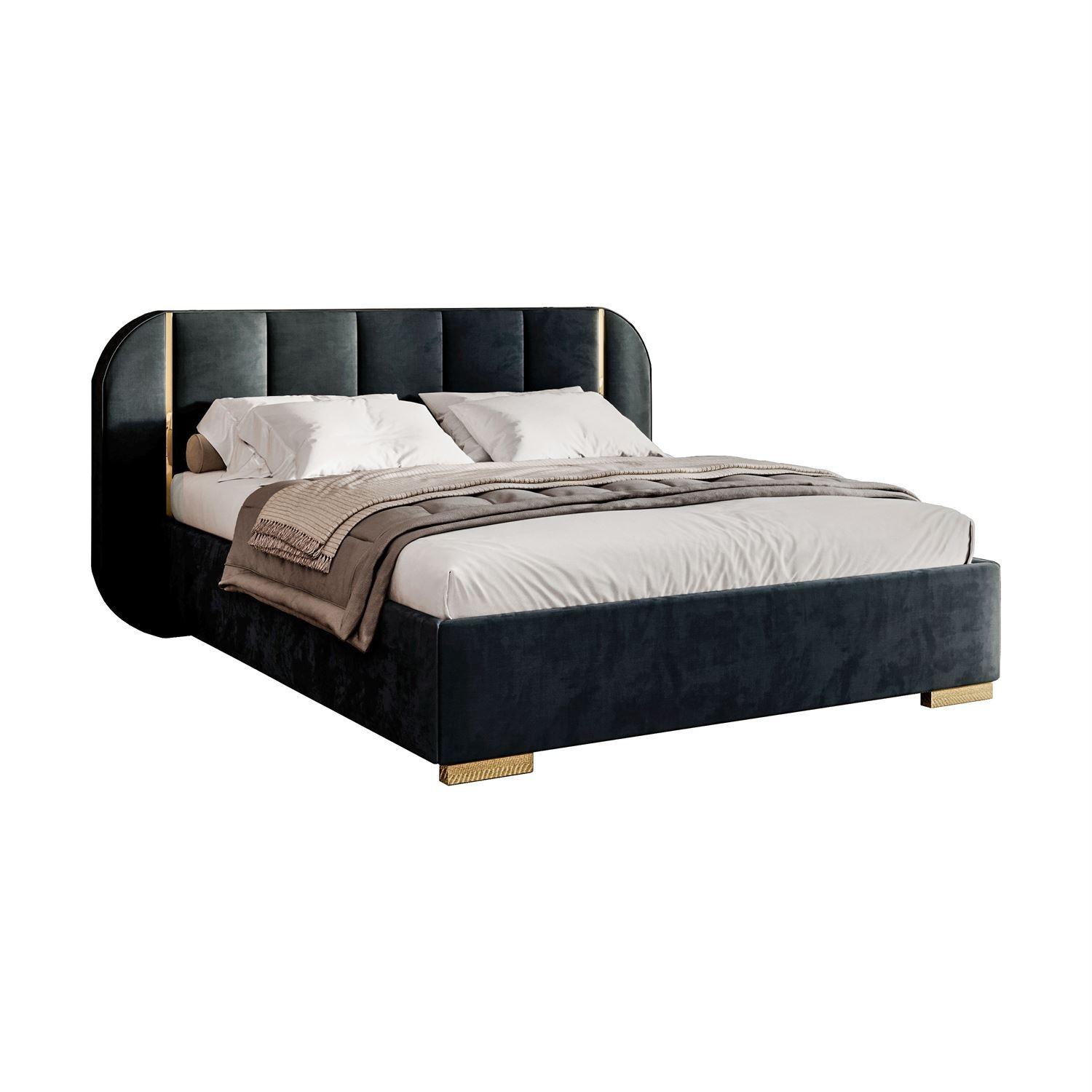 BETT AMARA GOLD 180x200 gepolstert mit Stauraum und Lattenrost, Royal Velvet 233 - Blau, Textil (180/200cm) - Lookway