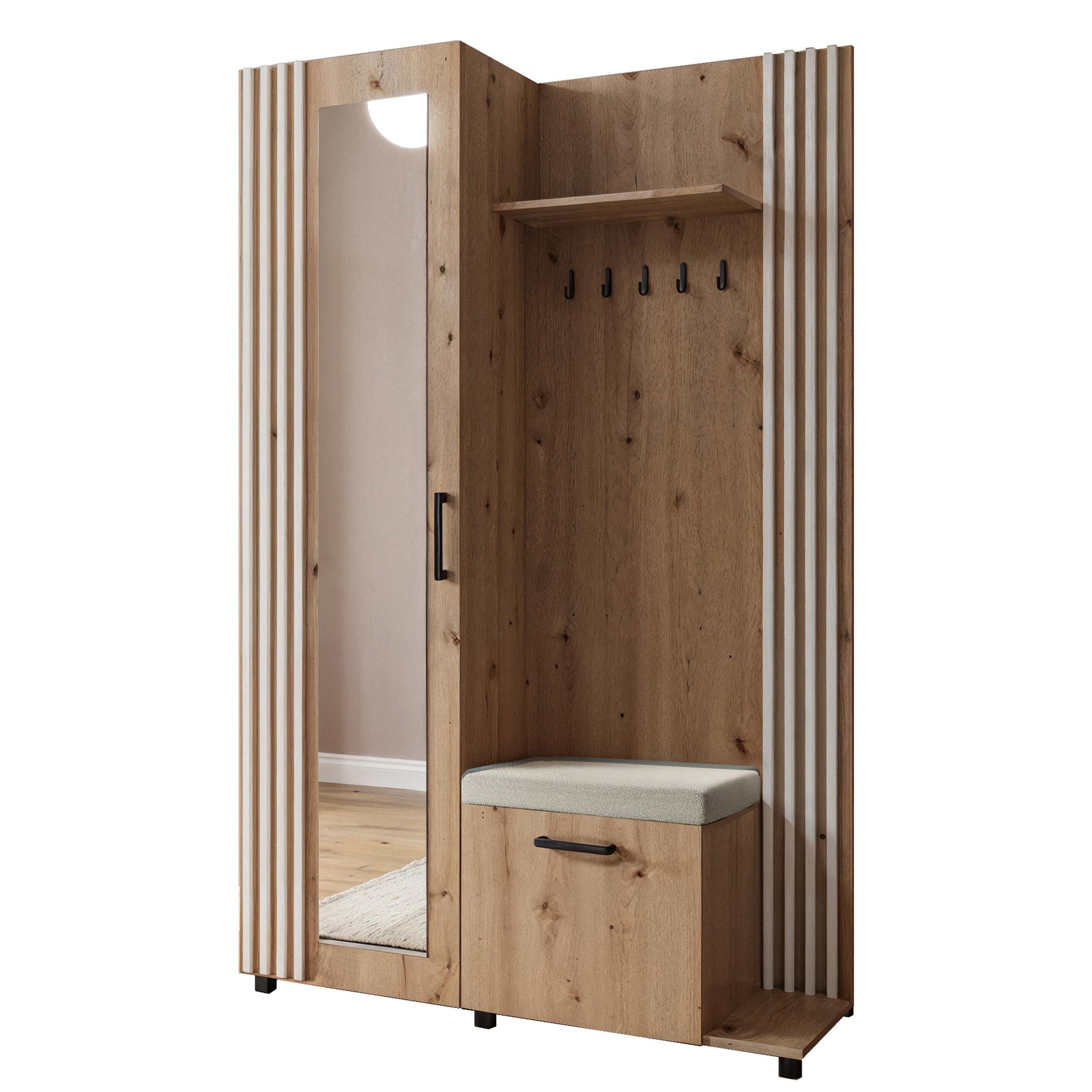 GARDEROBENSCHRANK ARMADIO 137/207/42 cm Modern Garderobe-Set Eiche Artisan - Weiß/Eiche Artisan, Holzwerkstoff (137/207/42cm) - MASSENO