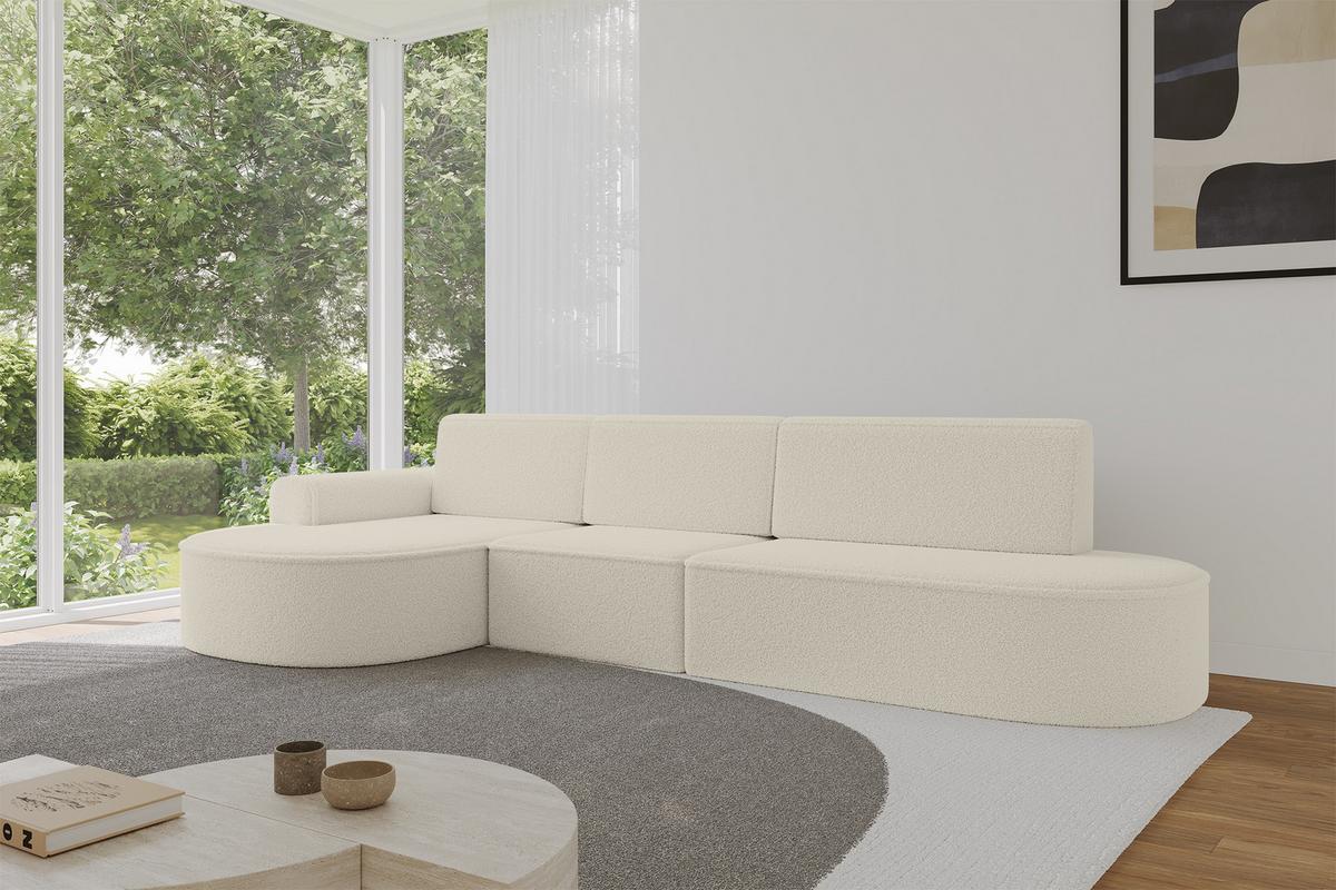 ECKSOFA mit Schlaffunktion Ottomane Links MARI L2-S 368X167X85 Beige Bouclé - Beige/Schwarz, Holzwerkstoff/Kunststoff (368/167cm) - ALTDECOR