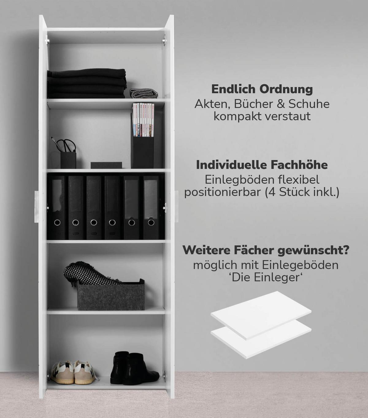 MEHRZWECKSCHRANK Der Lange - Weiß, Holzwerkstoff (60/180/34cm) - Mokebo