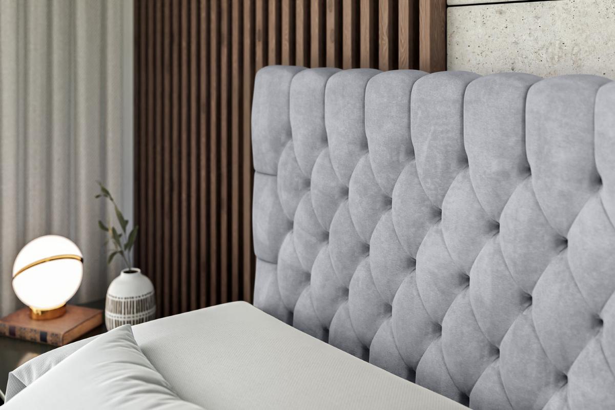BOXBETT mit Matratze H4 und Lattenrost - SERENE - 180x200 - H4 - Grau - Hellgrau, Holzwerkstoff (180/200cm) - ALTDECOR