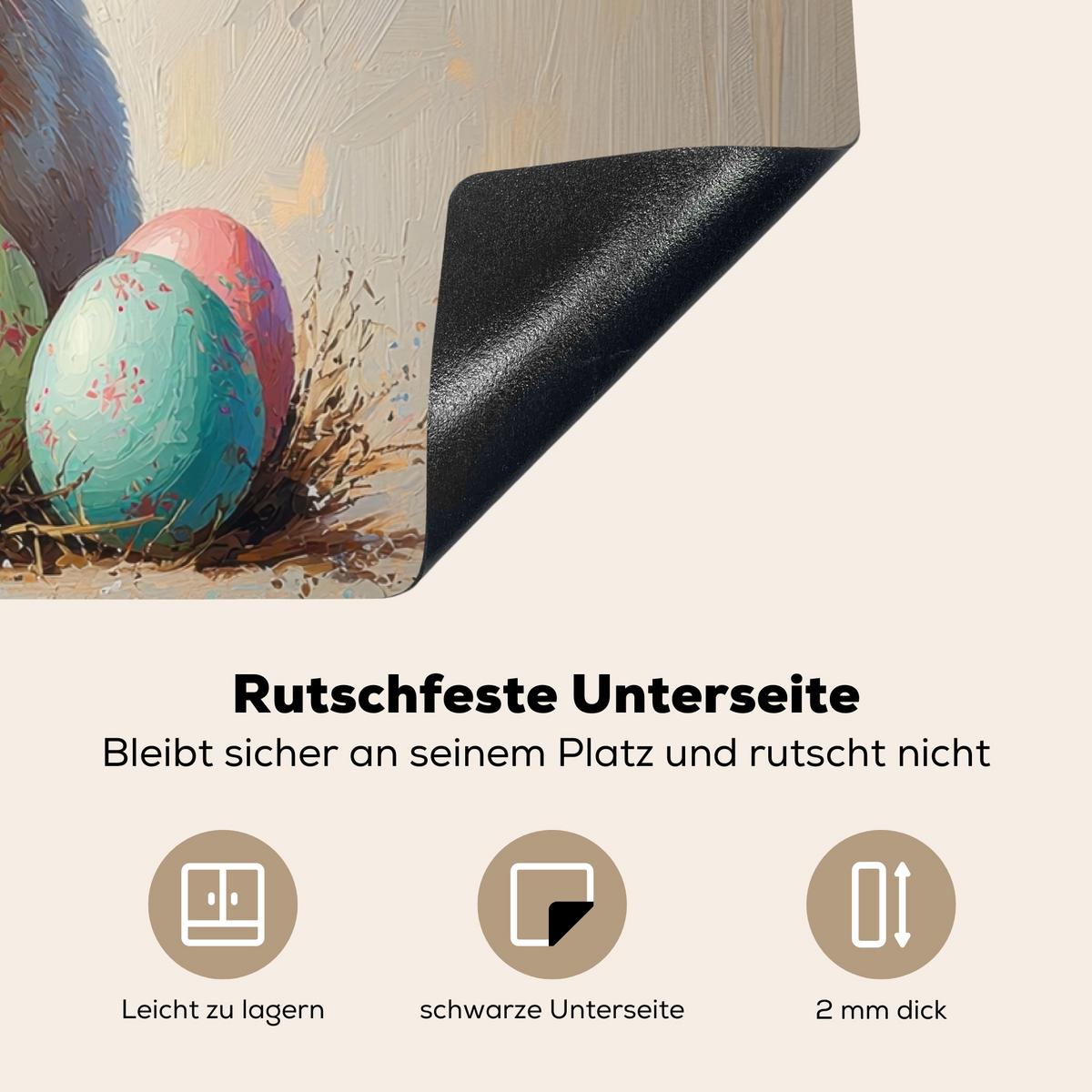 HERDABDECKPLATTE Osterhase - Pastell - Eier Ceranfeldabdeckung 76x51.5 cm - Beige, Kunststoff (76/51.5/0.2cm) - MuchoWow