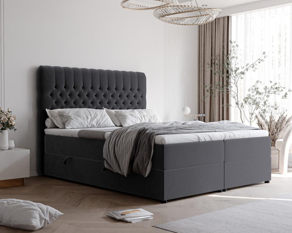 BOXBETT 140x200 cm mit Topper - Anthrazit, Holzwerkstoff/Textil (140/200cm) - Idohome