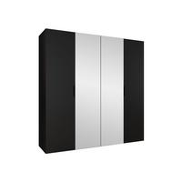 DREHTÜRENSCHRANK Malaga 200 mit Frontspiegel - Schwarz, Holzwerkstoff (200/202/52cm) - MIRJAN24