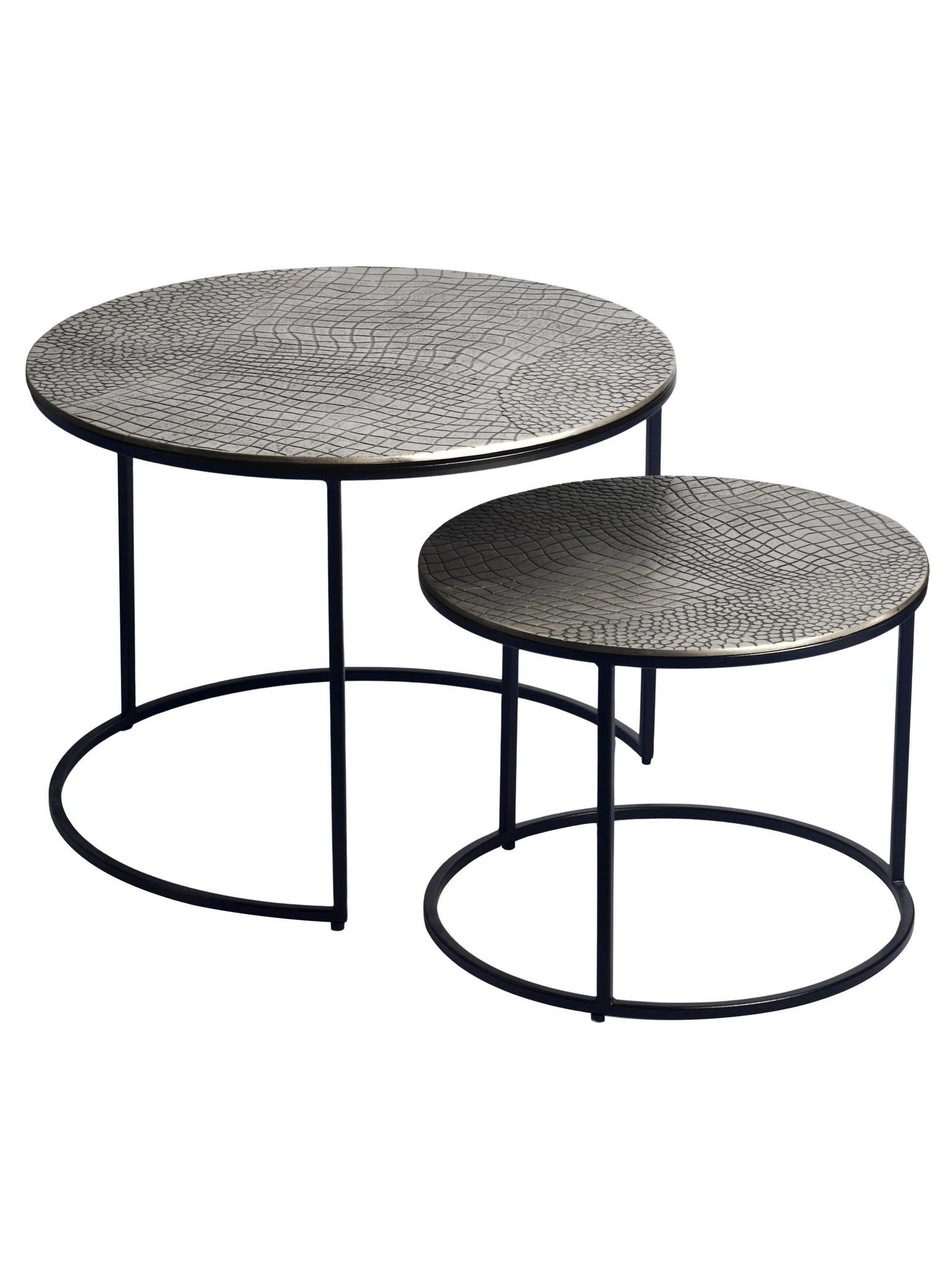 COUCHTISCHE 2er-Set VIENNE, Aluminium, handgefertigt, Silber, Ø 60 x 45 cm - Silberfarben/Schwarz, Metall (60/60/45cm) - KADIMA DESIGN