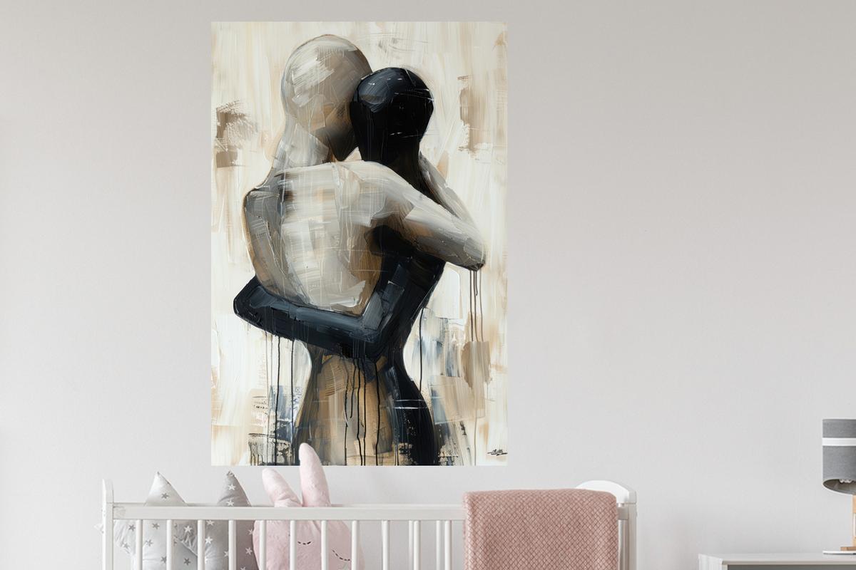 WANDTATTOO Abstrakt - Liebe - Schwarz und weiß - Modern Wandaufkleber 80x120 cm - Schwarz, Kunststoff (80/120/0.1cm) - MuchoWow