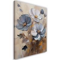 WANDBILD gemalte blume grau beige - Grau, Textil (40/60cm) - Feeby