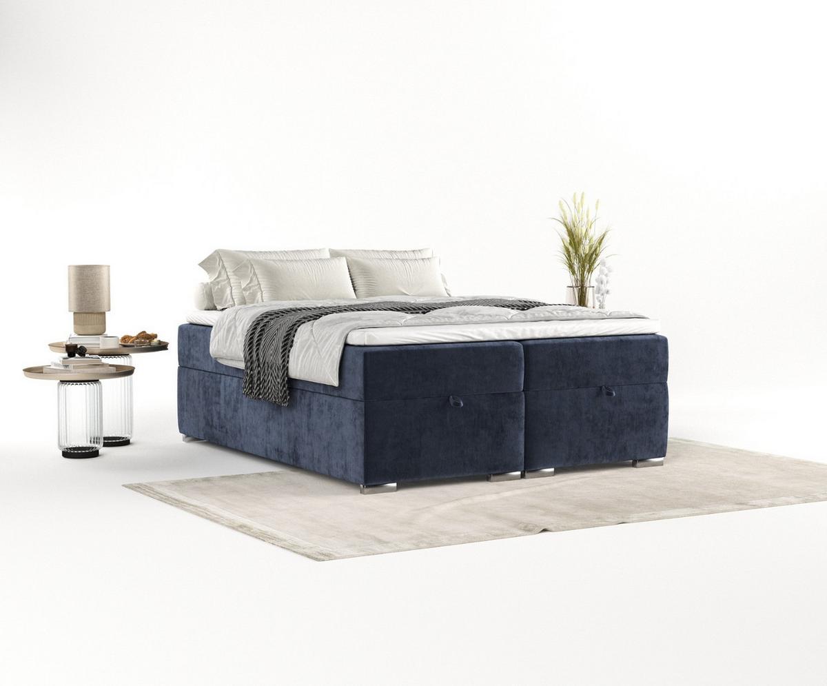 BOXBETT Reto 200/200 cm Marineblau im Lotta Stoff - Chromfarben/Dunkelblau, Holz/Holzwerkstoff (200/200cm) - AltaBeds