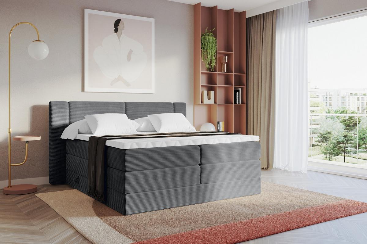 BOXSPRINGBETT mit Matratze H3/H4 - EVON KING - 180x200 cm Dunkelgrau - Graphitfarben, Holzwerkstoff (180/200cm) - ALTDECOR